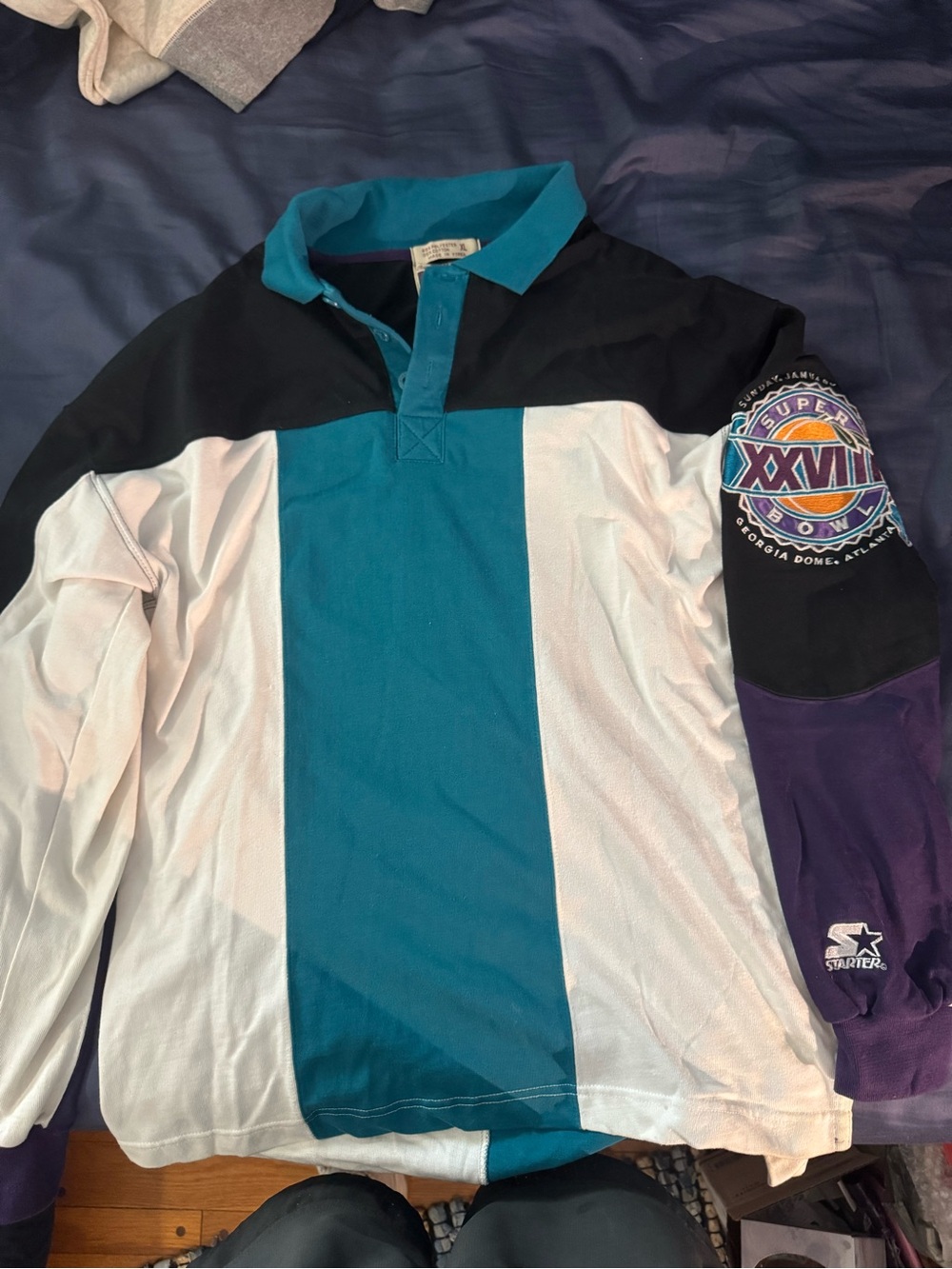 Vintage STARTER Super Bowl XXVII Collared Polo Long-Sleeve Shirt
